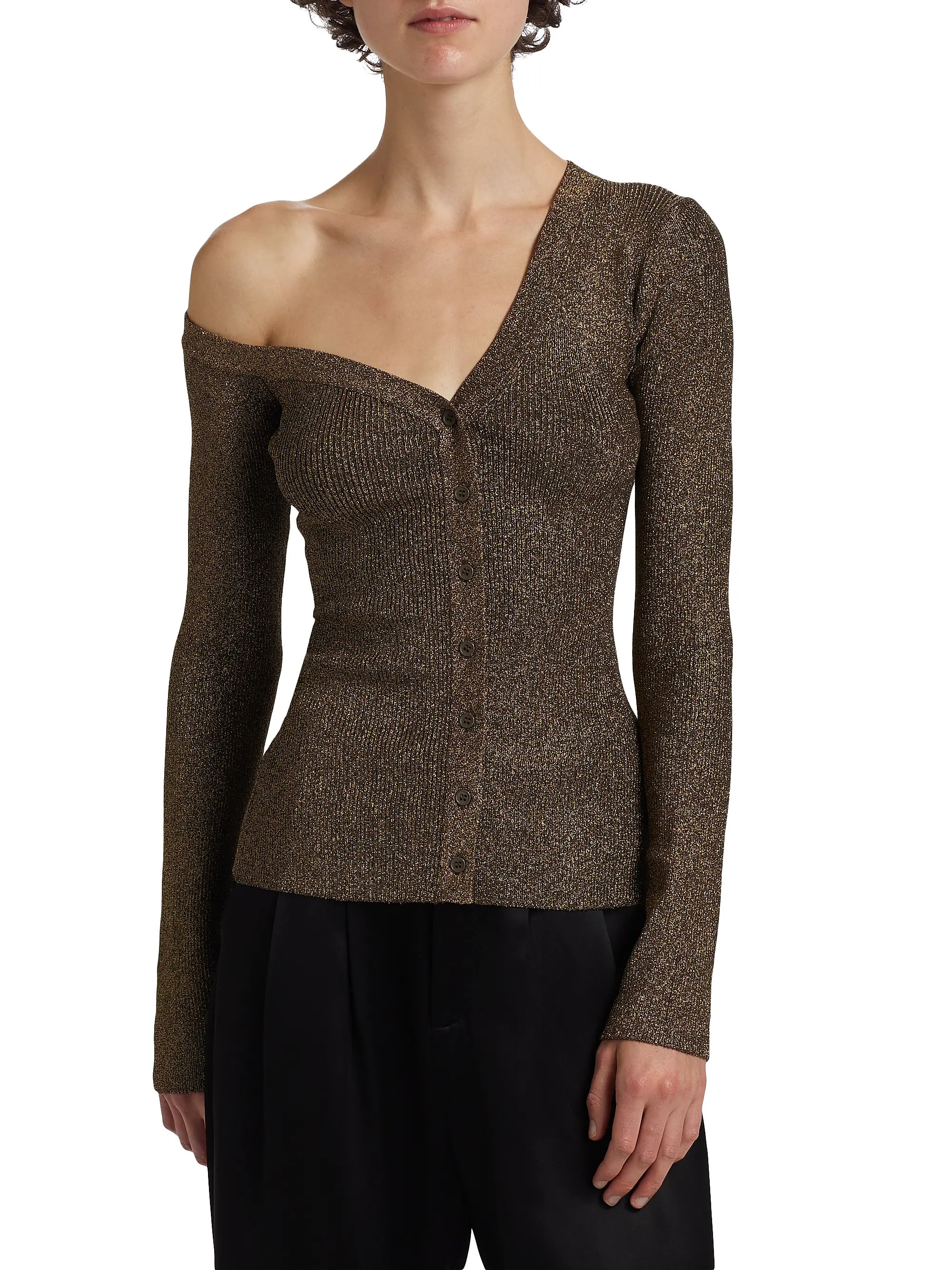 StaudCraftsman One Shoulder Metallic Cardigan | Saks Fifth Avenue