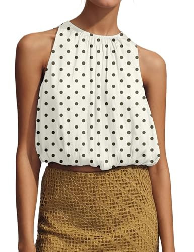 Womens Summer Halter Tops Cute Sleeveless Crewneck Puffy Hem Bubble Crop Tank Top Casual Dressy Going Out Blouse Top | Amazon (US)