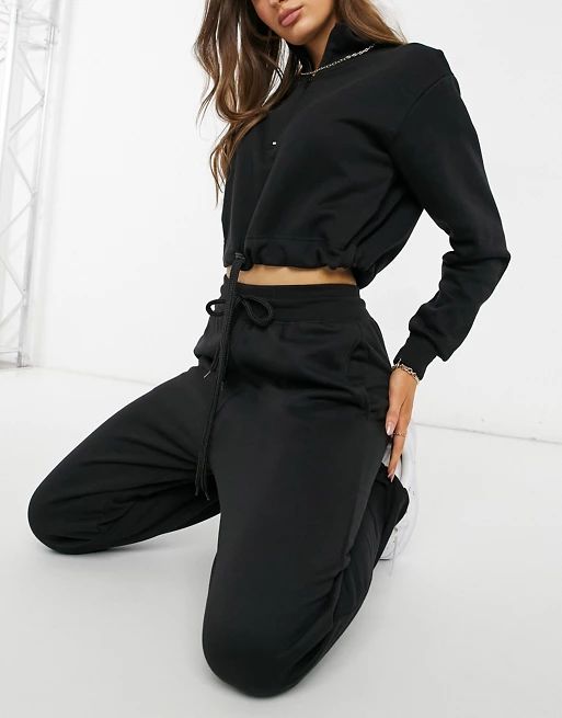 Femme Luxe cropped zip detail hoodie and fitted sweatpants in black | ASOS (Global)