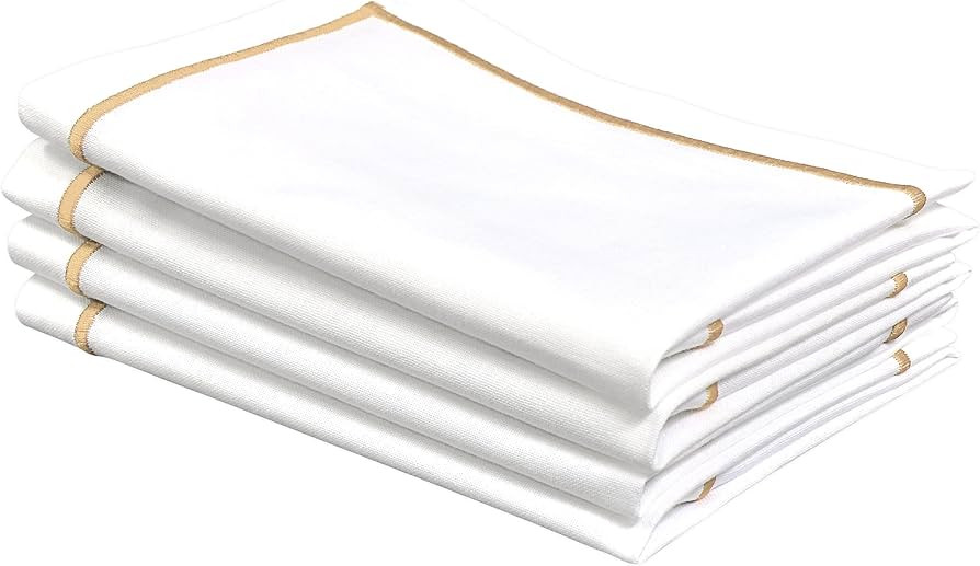 White Napkins with Gold Trim, Gold Napkins, Set of 4, 100% Pure Cotton Napkins, Cloth Dinner Napk... | Amazon (US)