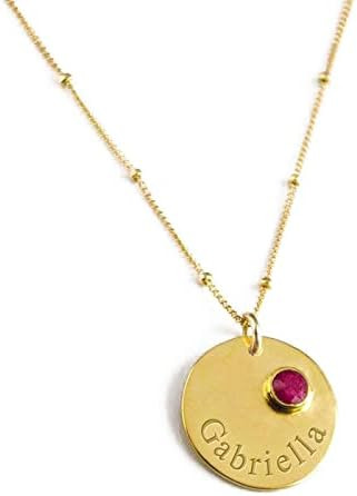 Natural July Birthstone & Name Necklace, 925 Sterling Gold Vermeil Personalized Bridesmaid Neckla... | Amazon (US)