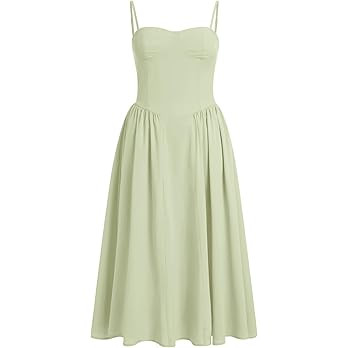 Women Floral Corset Dress Boho Spaghetti Strap Lace Up Casual Midi Dresses with Pockets Low Cut F... | Amazon (US)