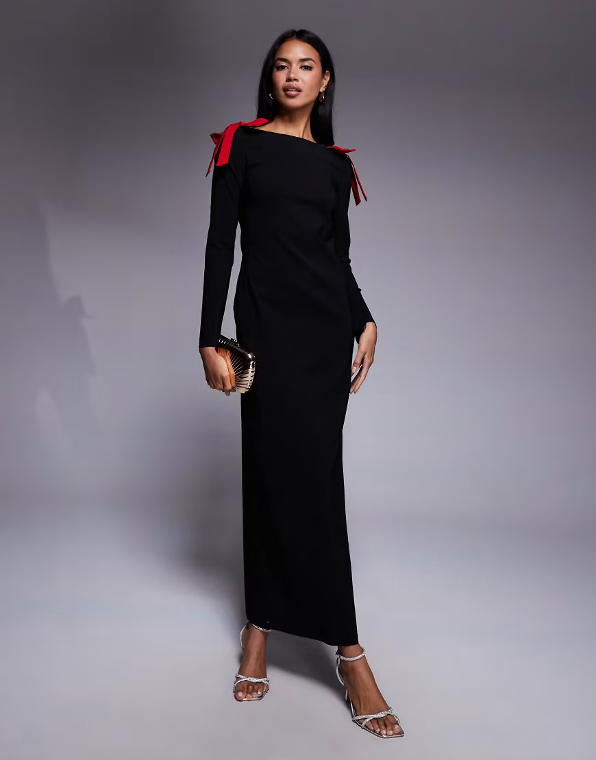 Daska bow shoulder maxi dress in black and red | ASOS (Global)