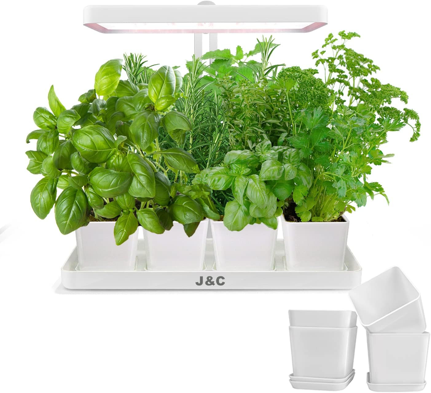 J&C LED Indoor Herb Garden with 4 Plants Pots, Height Adjustable Plant Grow Light, Seed Starter K... | Amazon (US)