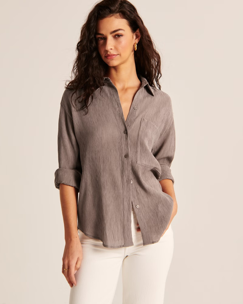 Oversized Crinkle Rayon Textured Shirt | Abercrombie & Fitch (US)