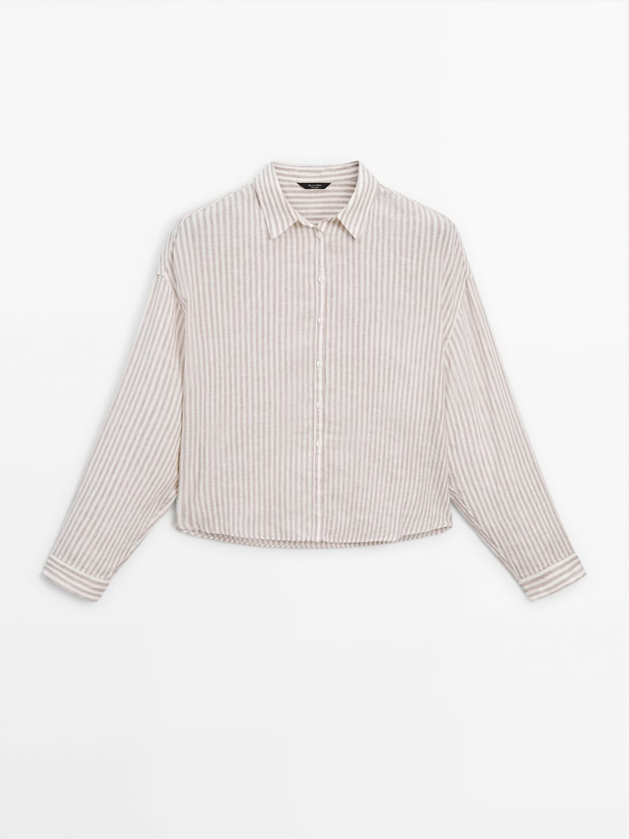 100% linen cropped striped shirt | Massimo Dutti UK