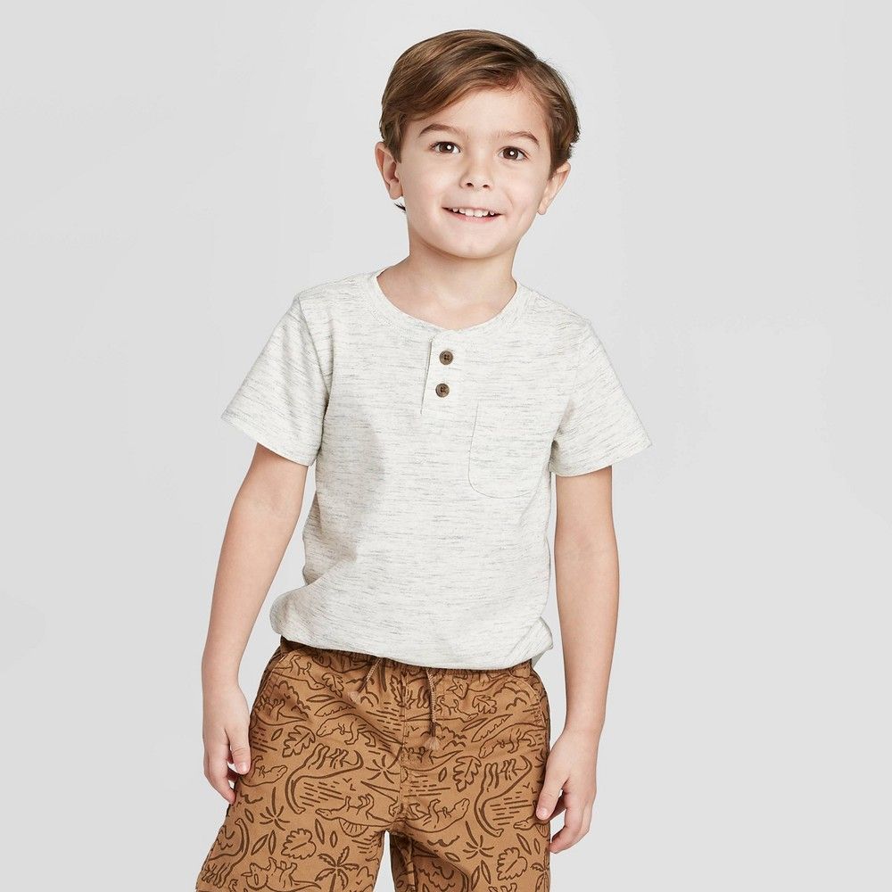 Toddler Boys' Henley T-Shirt - Cat & Jack Cream 12M, Ivory | Target