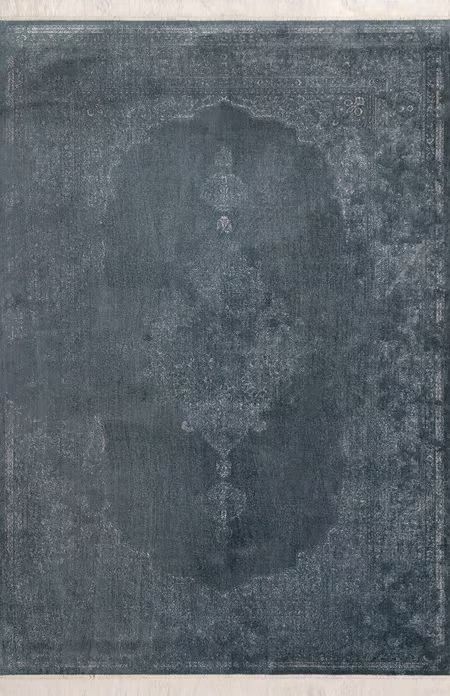 Blue Withering Medallion Fringe 7' 6" x 9' 6" Area Rug | Rugs USA