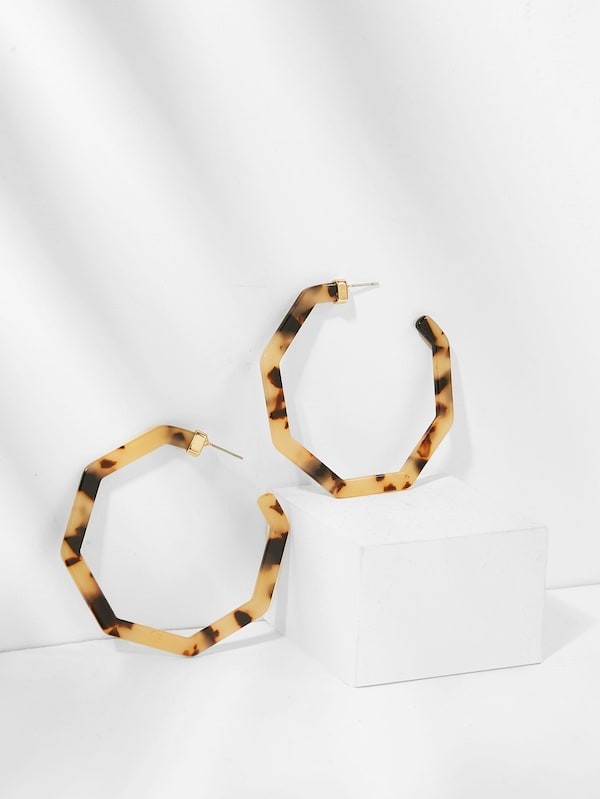 Leopard Pattern Geometric Hoop Earrings 1pair | SHEIN