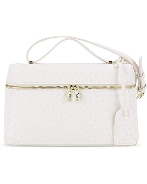 Ostrich Leather Pouch Top Handle Purses for Women Cream Small Vanity Bag Trendy Purses Quiet Luxu... | Amazon (US)