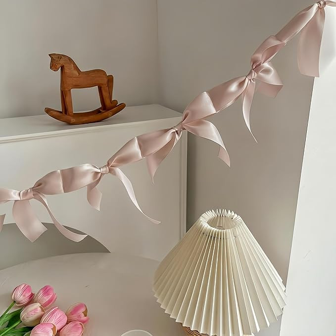 Dusty Pink Bow Garland, Pre-Assembled 6 ft – Single Accent Decoration for Bridal Shower, Baby S... | Amazon (US)