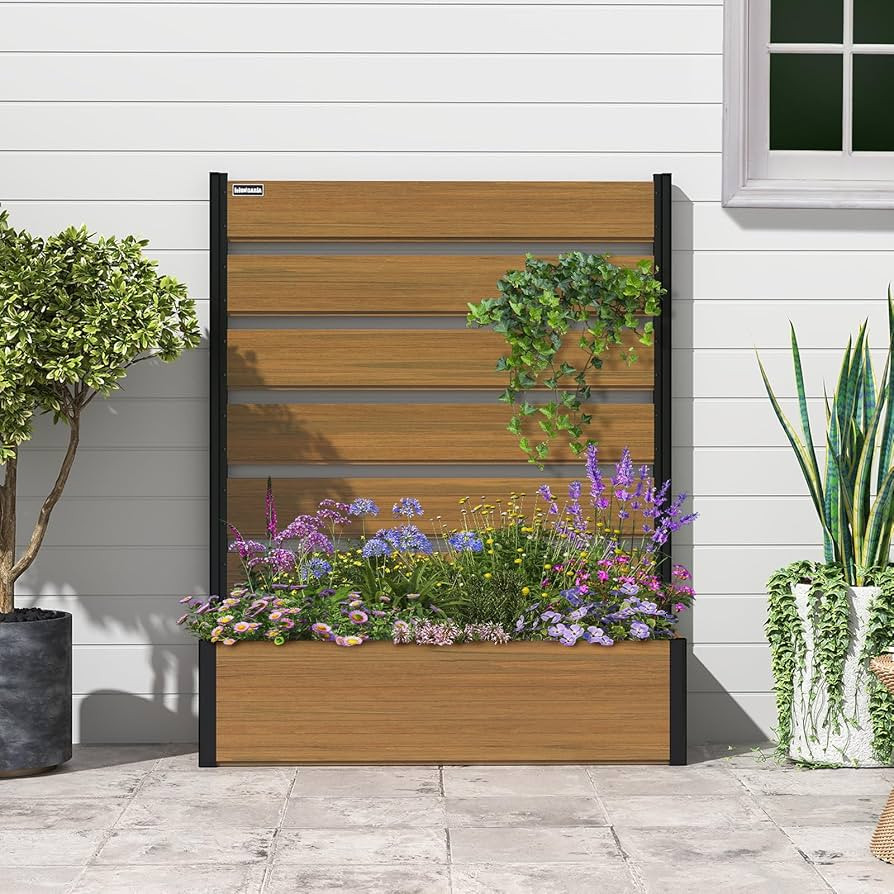 mondaria Privacy Screen with Planter Box, 4ft L x 5ft H x 1ft W Wood Plastic Composite Air Condit... | Amazon (US)