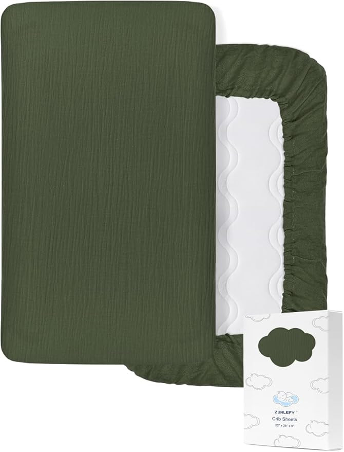 Olive Green Baby Crib Sheets, Soft Muslin Baby Crib Sheets for Standard Crib Mattress, 28" x 52" ... | Amazon (US)