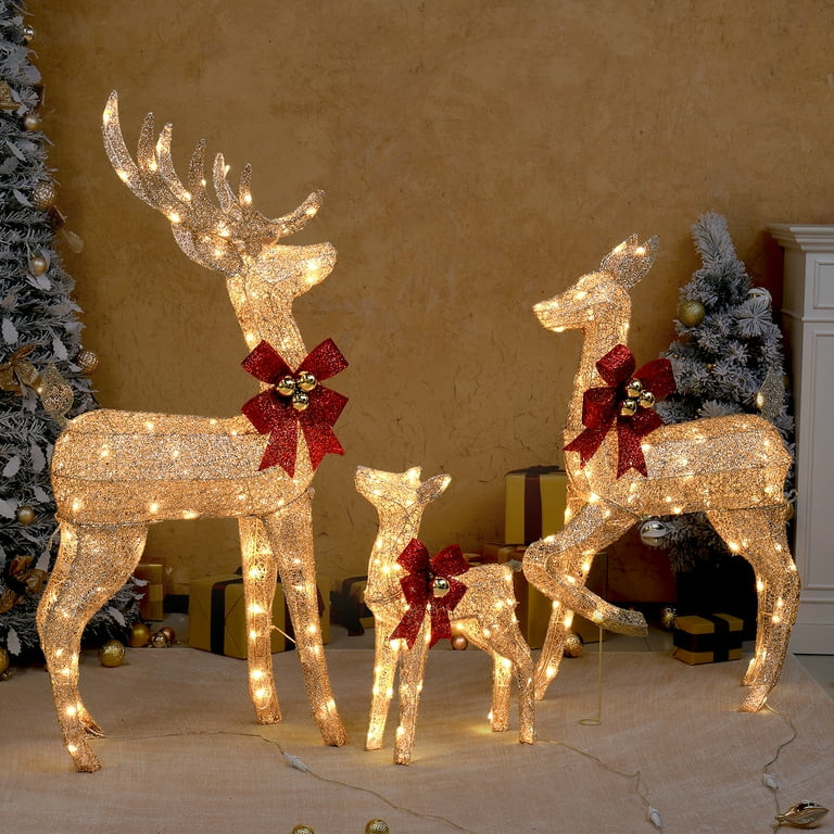 Zimtown 4FT Christmas Reindeer Set Lighted Outdoor Yard Decoration LED Lights | Walmart (US)