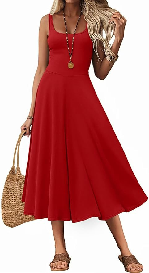 Women's Sleeveless Summer Dress Scoop Neck Casual Loose Flowy Midi Sundresses Tank Fit & Flare Be... | Amazon (US)