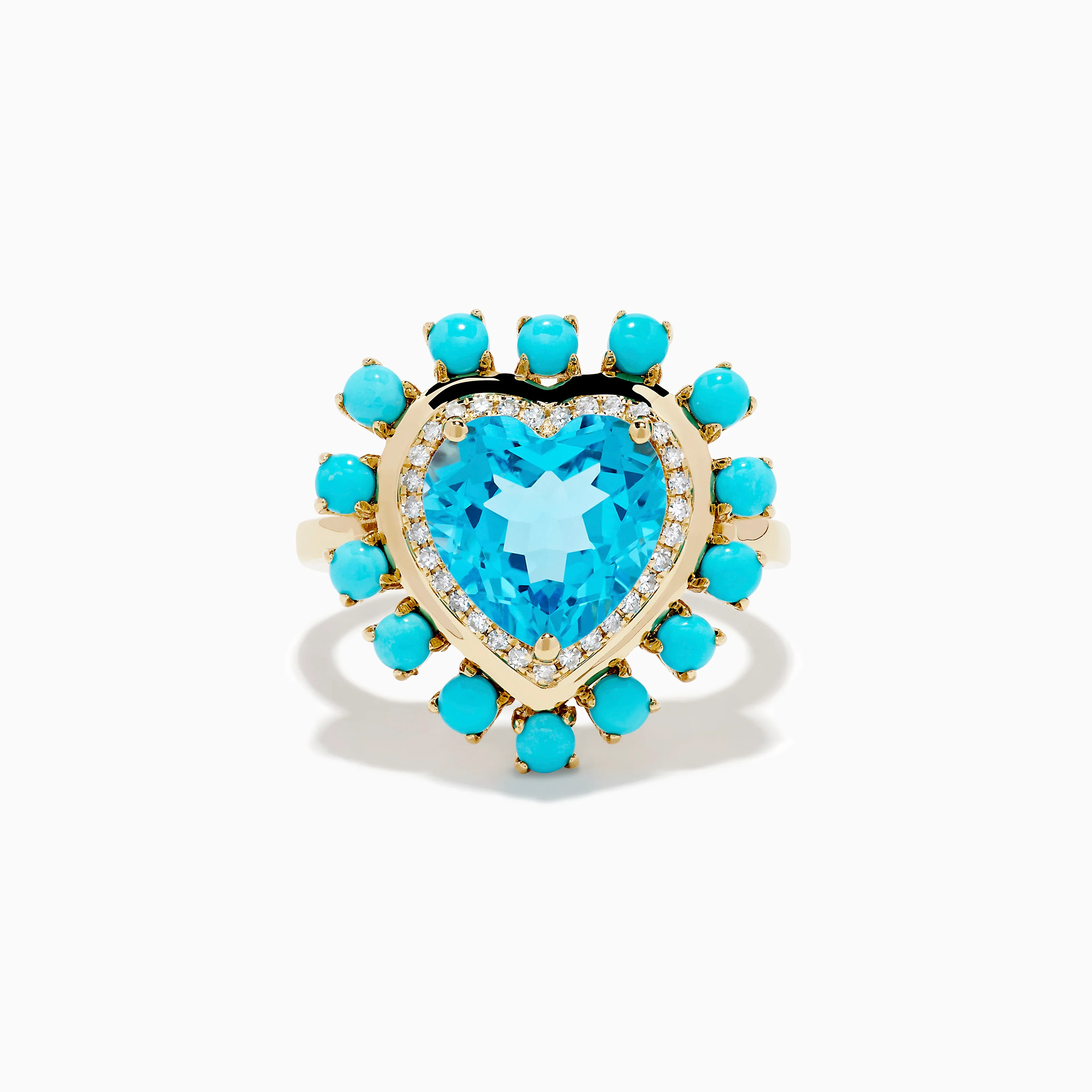 14K Yellow Gold Blue Topaz, Turquoise and Diamond Heart Cocktail Ring | Effy Jewelry