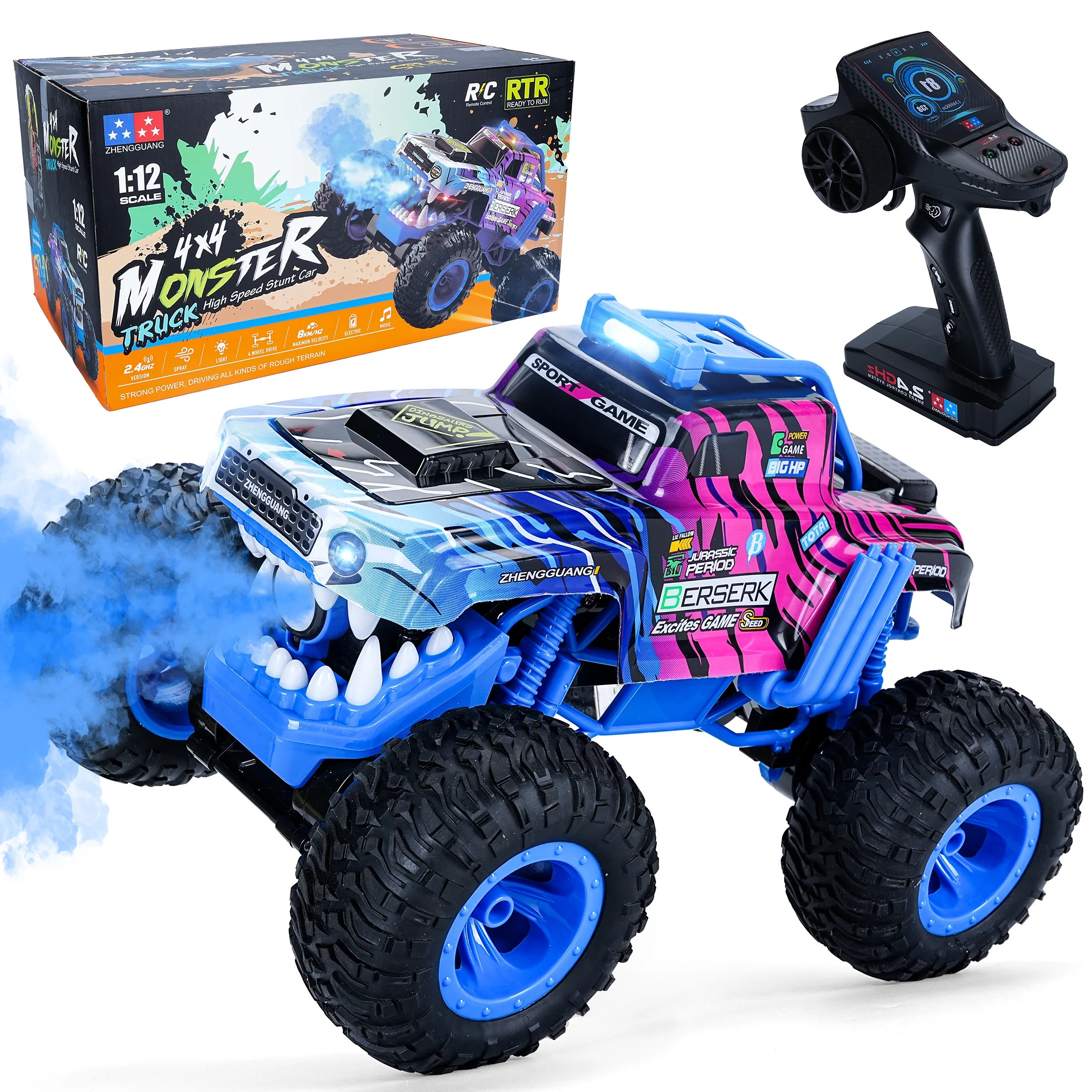 Mibescal Remote Control Monster Trucks with Spray and Light, 4WD All Terrain RC Cars with 2 Batte... | Walmart (US)
