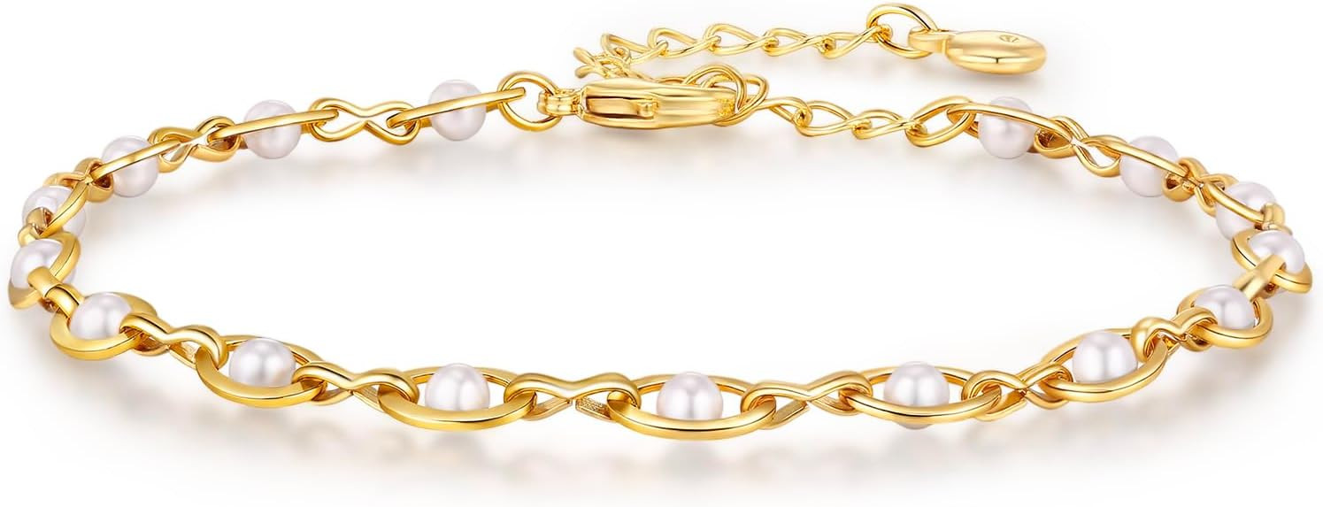 Gold Pearl Bracelet for Women, 18K Gold Plated Dainty Pearls Beaded Chain Bracelet Valentines Gif... | Amazon (US)