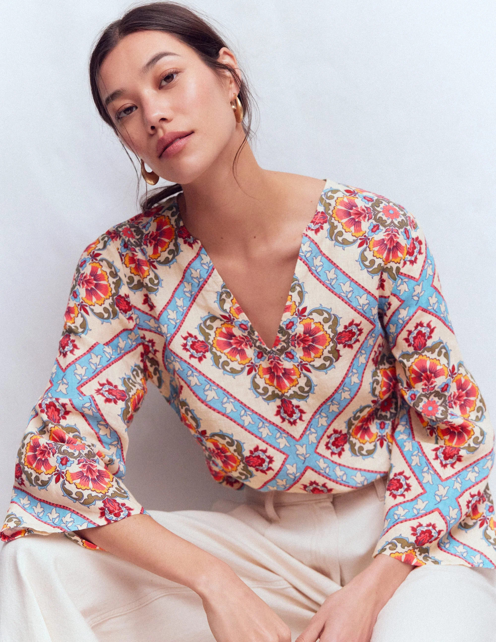 Cleo Linen Top-Floral tile Placement | Boden (US)