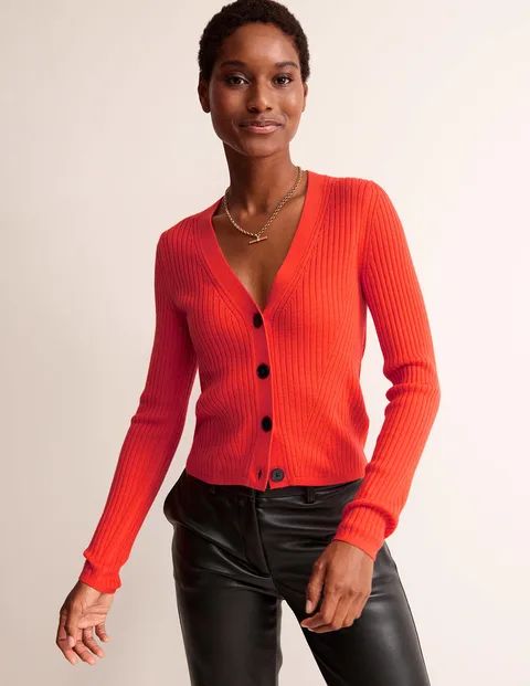 Ribbed Merino V Cardigan | Boden (US)