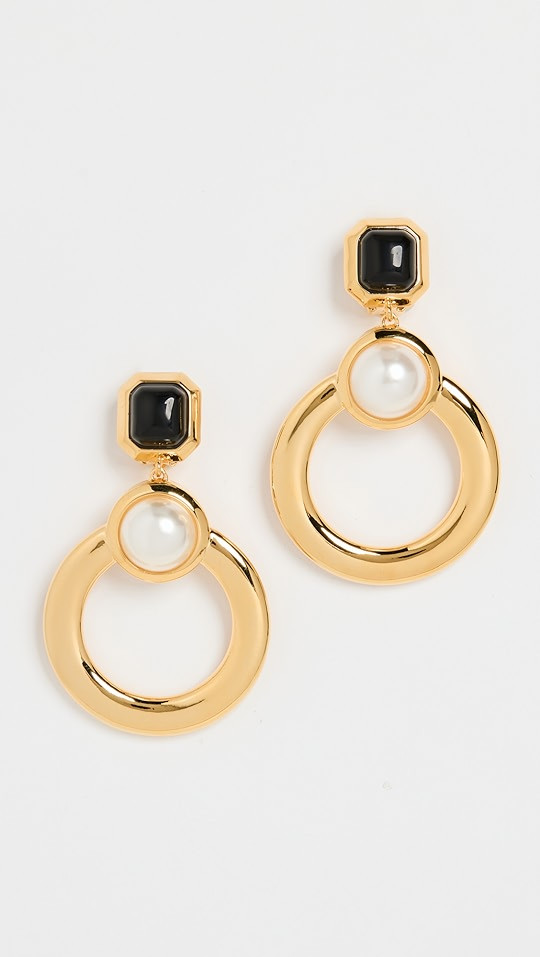 Lele Sadoughi Bezel Pearl Hoop Earrings | SHOPBOP | Shopbop