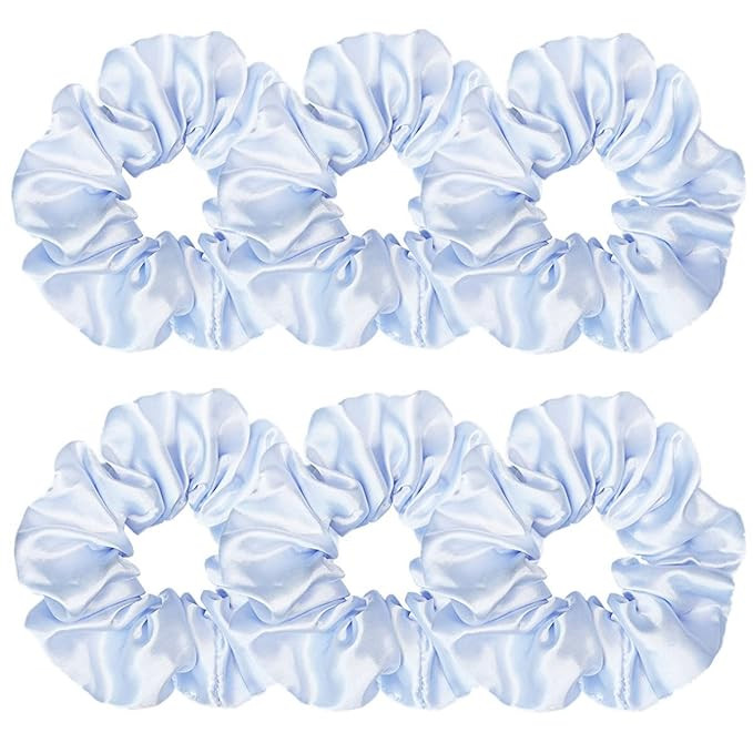 Sufermoe 6 Pcs 4.5 Inch Satin Silk Hair Scrunchies, Light Blue Elastic Hair Ties for Women and Gi... | Amazon (US)