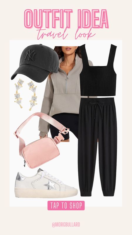 Outfit Idea | Outfit of the Day | Travel Look | Travel Outfit | Joggers | Belt Bag | Fashion Sneakers 

#LTKtravel #LTKunder100 #LTKunder50