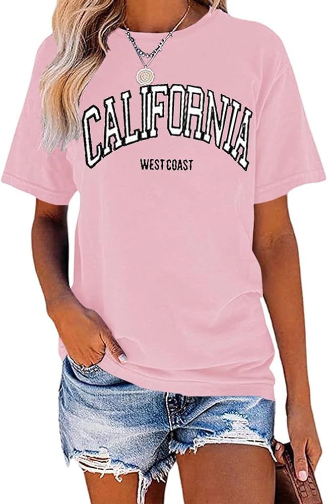 TAKEYAL Women Los Angeles Graphic T Shirts California Letter Print Short Sleeve Tee Loose Casual ... | Amazon (US)