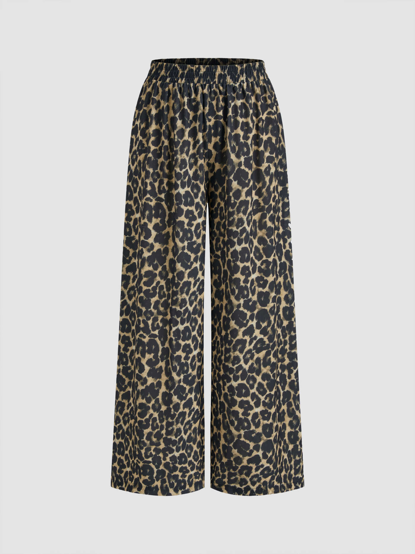 Woven Mid Rise Elastic Waist Leopard Wide Leg Trousers For Music Festival/Live House | Cider