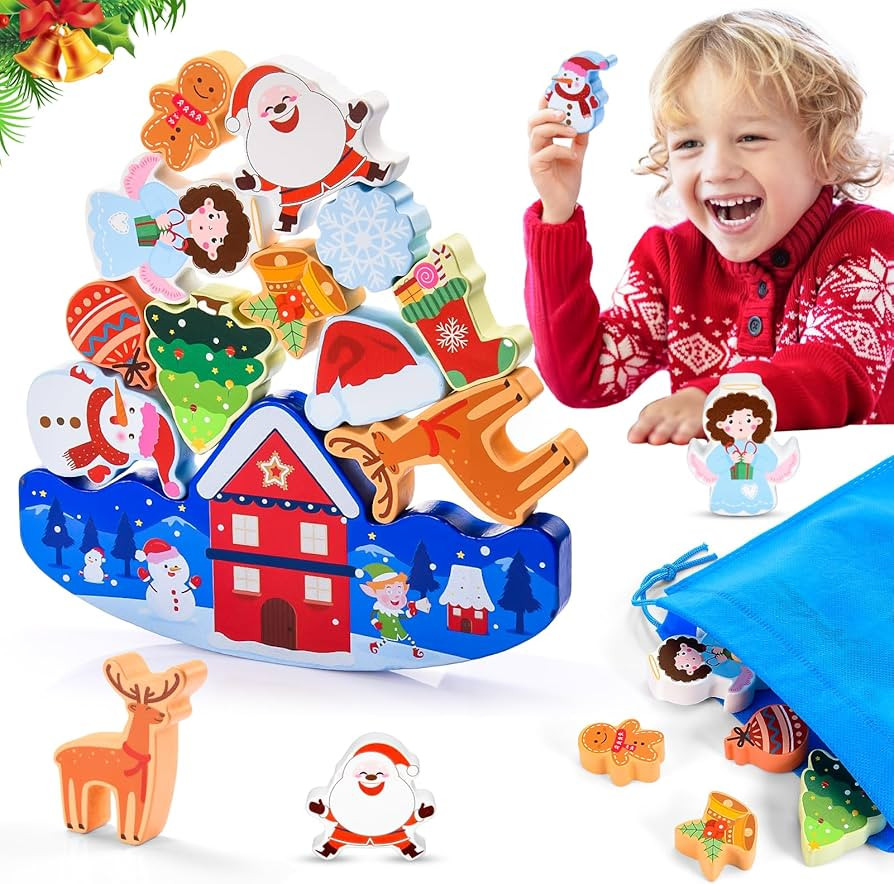 Christmas Stacking Toys for Kids 3-10 Kids Wooden Blocks Toy Christmas Birthday Gifts for 4 5 6 7... | Amazon (US)