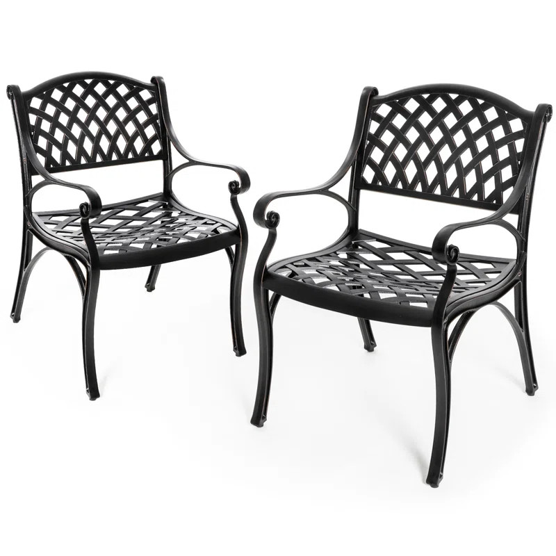 Mccready Outdoor Patio Dining Chair of 2, Cast Aluminum Lattice Weave Design with Arms, for Patio... | Wayfair North America