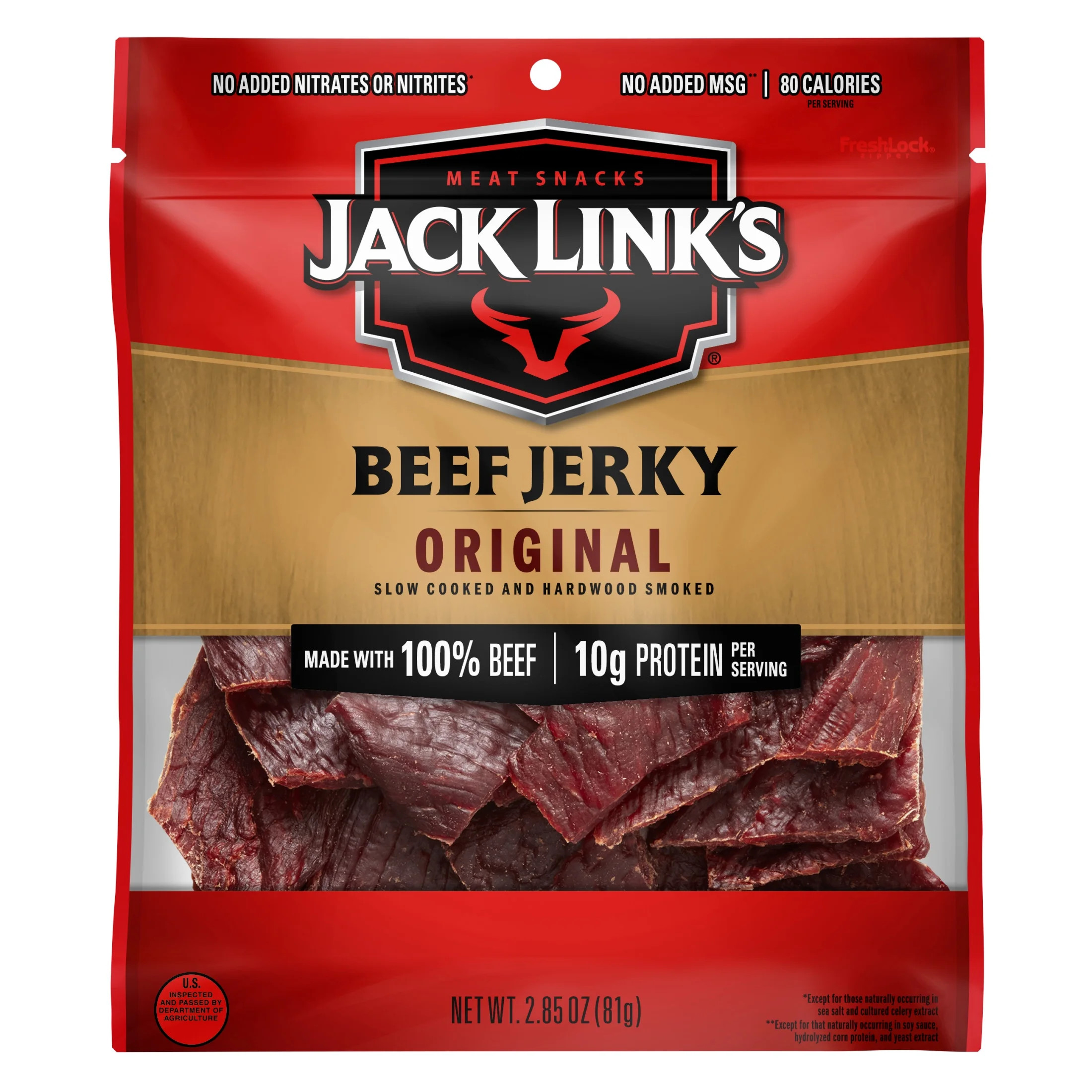 Jack Link’s Beef Jerky, 100% Beef, Original, 2.85 oz, 10g of Protein per Serving - Walmart.com | Walmart (US)