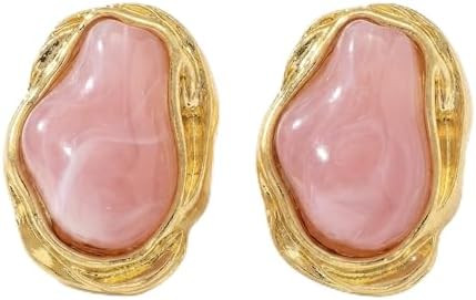 Irregular Pink Stud Earrings for Women, Gold Statement Earrings, Vintage-Inspired Chunky Earrings... | Amazon (US)