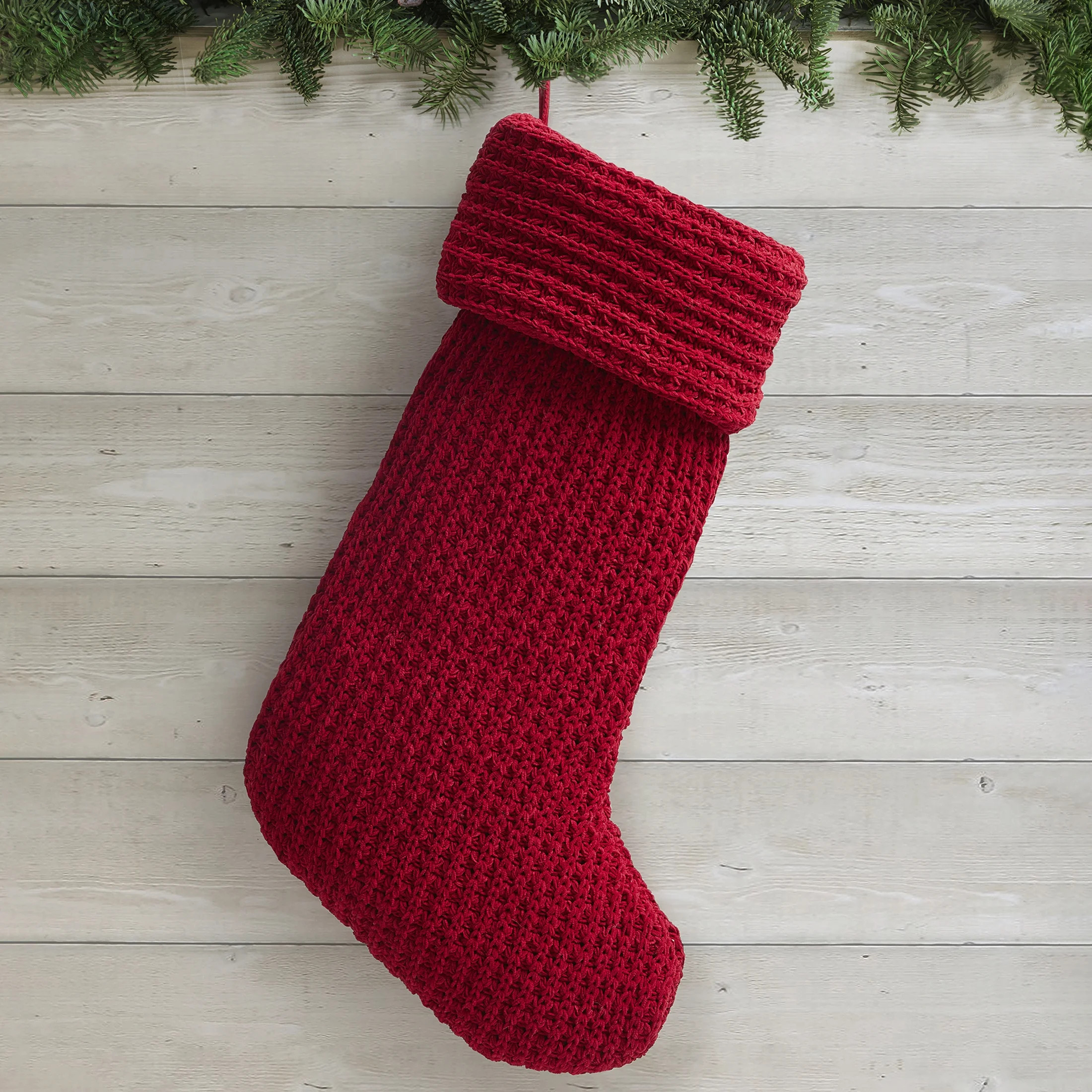 My Texas House Alexa Red Chenille Waffle Christmas Stocking, 20" x 10" | Walmart (US)