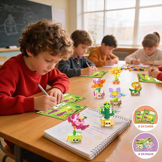 24 Pack Valentine's Day Gifts with Cards for Kids Party Favors – 3-in-1 STEM Flower & Plant Bui... | Amazon (US)