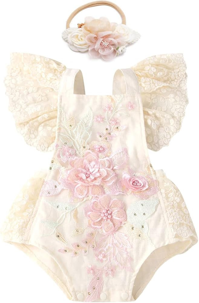 AWIBMK Baby 1st Birthday Girl Outfit Cake Smash Romper Dress Infant Lace Boho Rainbow Mini Tutu Skir | Amazon (US)