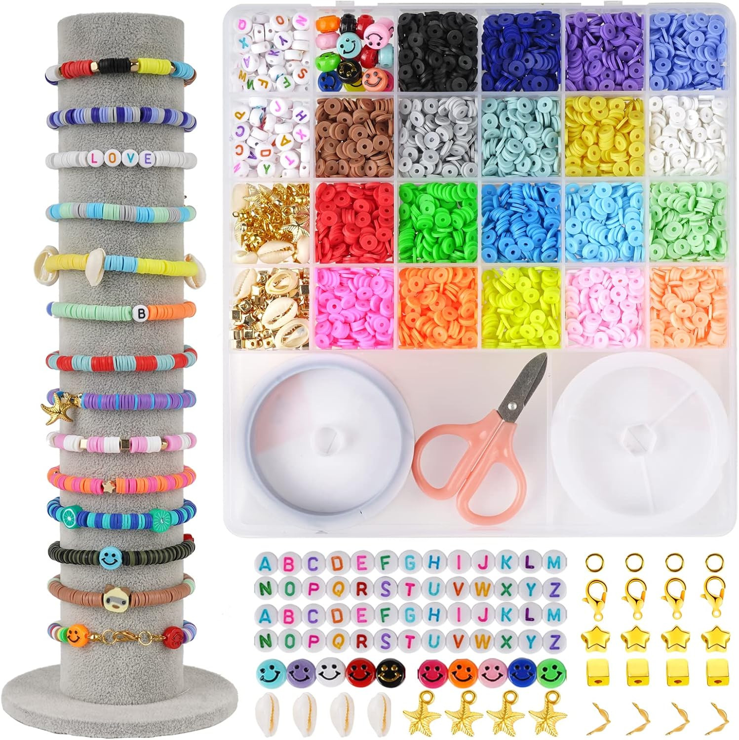 LZOUOWO Polymer Clay Beads for Bracelets Making Aesthetic Kit 4650+Pcs Flat Heishi Beads for Jewe... | Amazon (US)