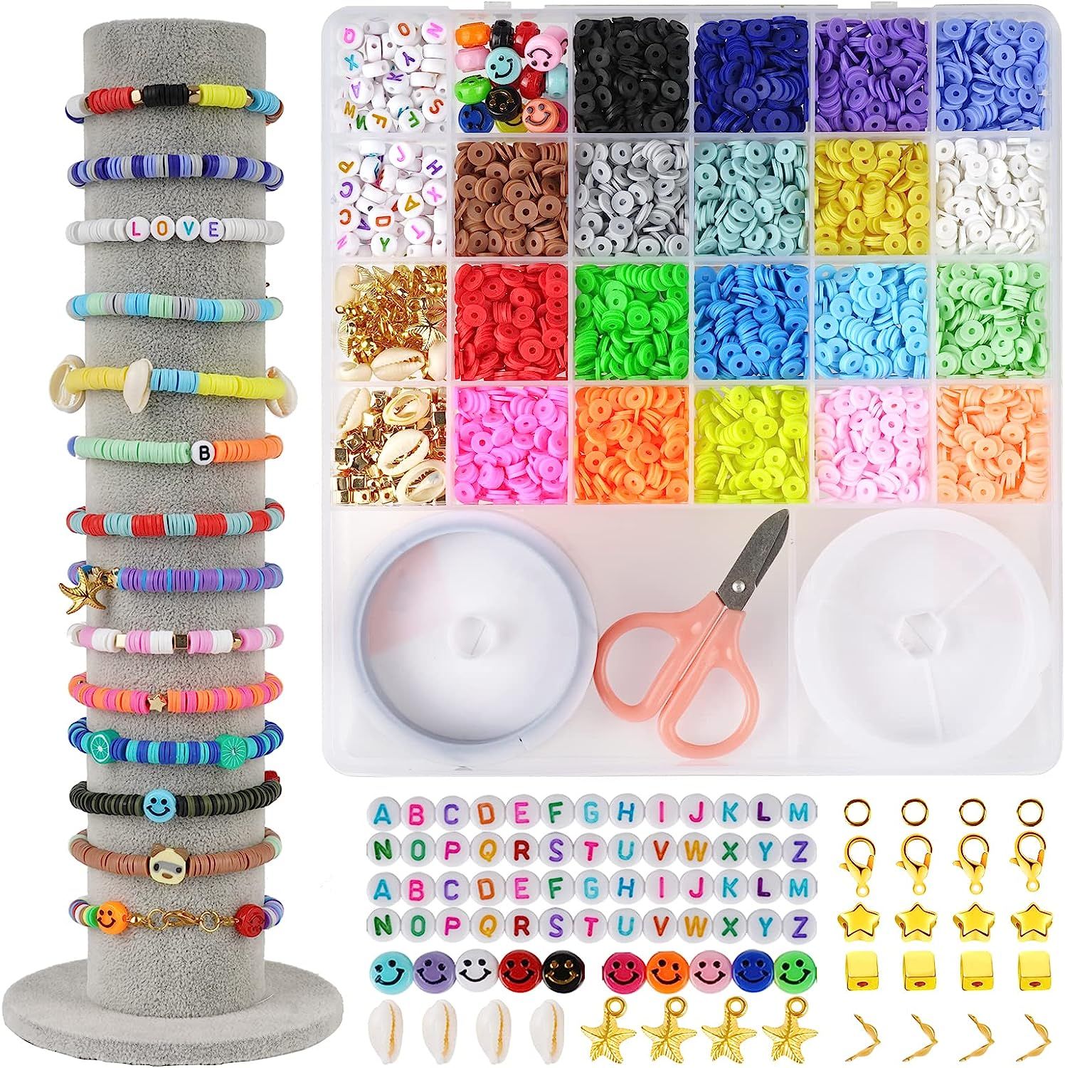 LZOUOWO Polymer Clay Beads for Bracelets Making Aesthetic Kit 4650+Pcs Flat Heishi Beads for Jewe... | Amazon (US)