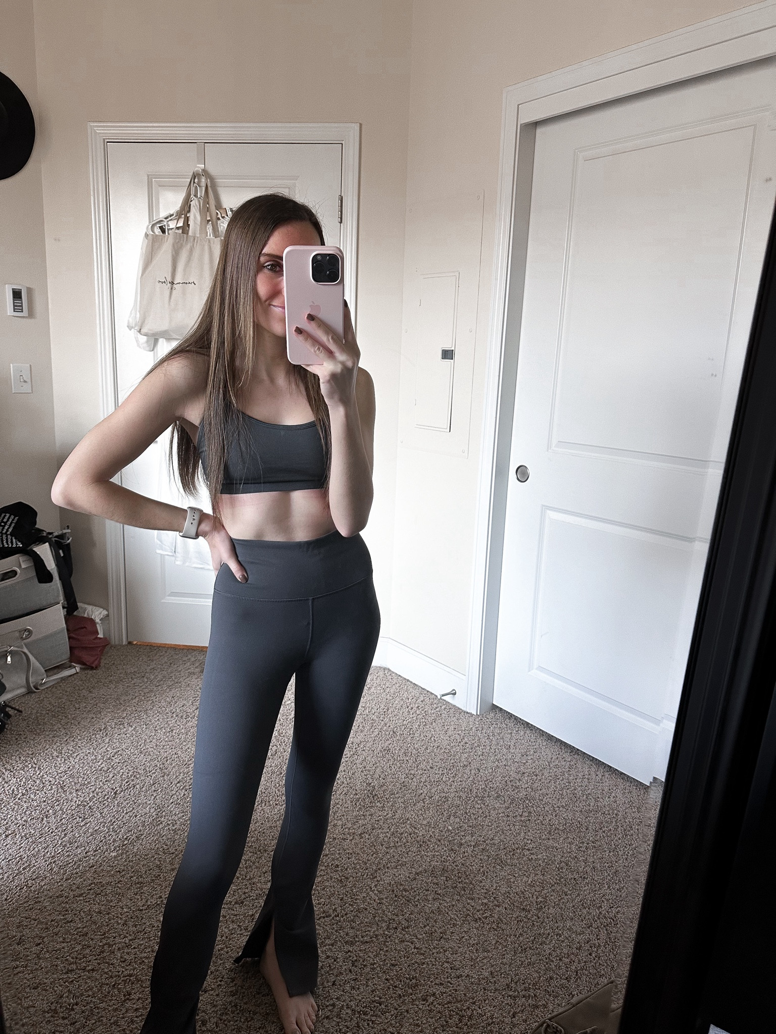 comfy winter wfh outfit from fabletics #FableticsPartner wearing the cloud nine puffer vest in xs (runs big/overisized), dash bra (currently sold out, linked similar style that I have and love), and define split hem pant in xs (fits tts) 

#LTKSeasonal #LTKfindsunder100 #LTKfitness