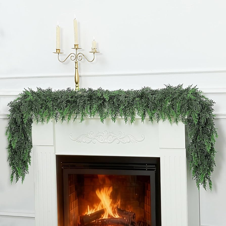 6Ft Realistic Artificial Cedar Pine Garland - Thick Lush Full Faux Greenery Garland for Fireplace... | Amazon (US)