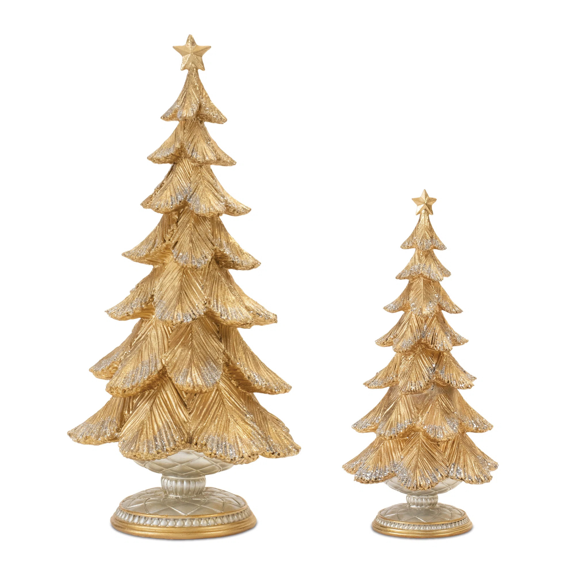 Glittered Gold Pine Tree on Pedestal (Set of 2) | Wayfair North America
