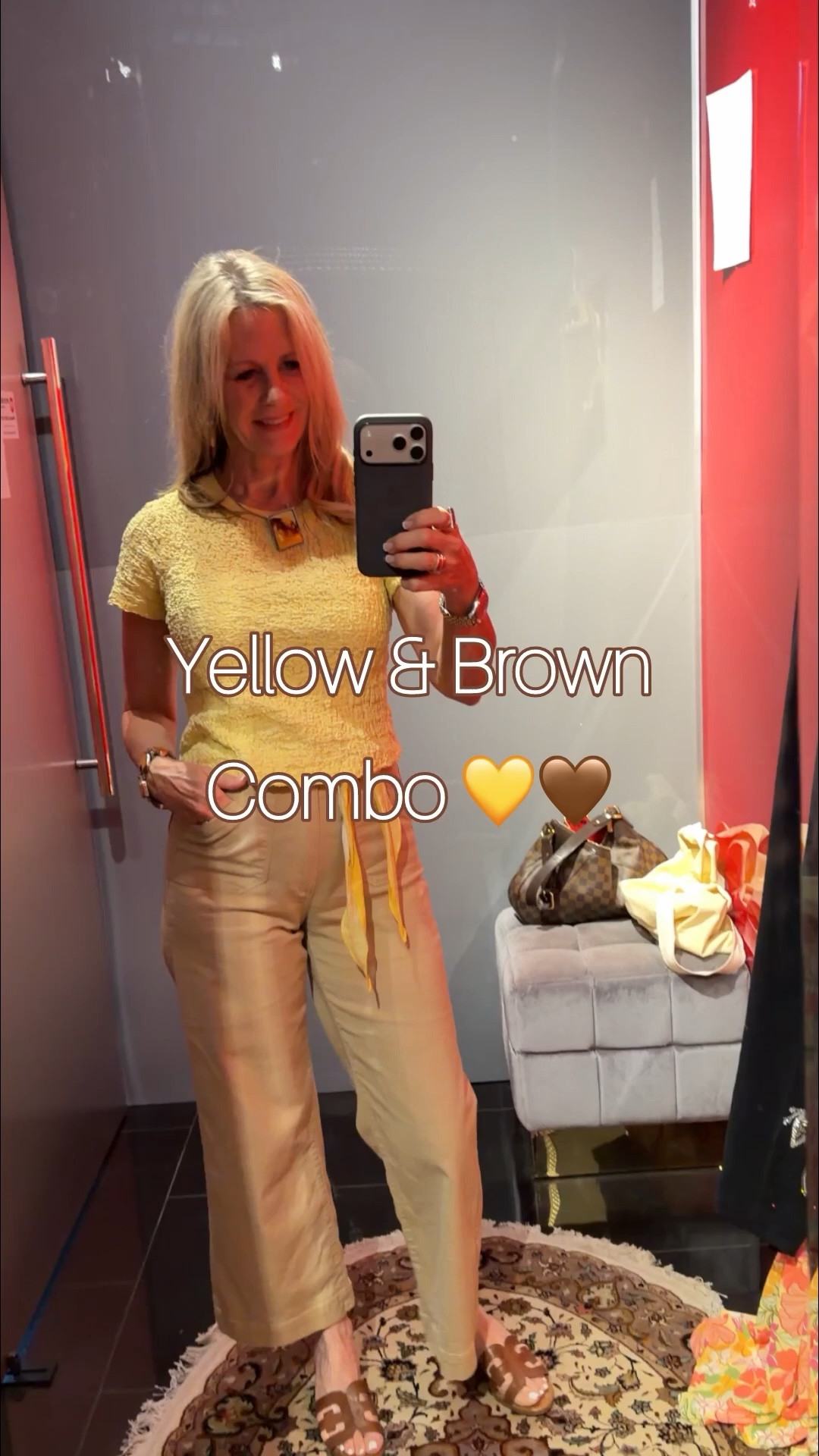 Styling is everything!  Yellow is a hot color this season…pair it with brown for a chic classic look  