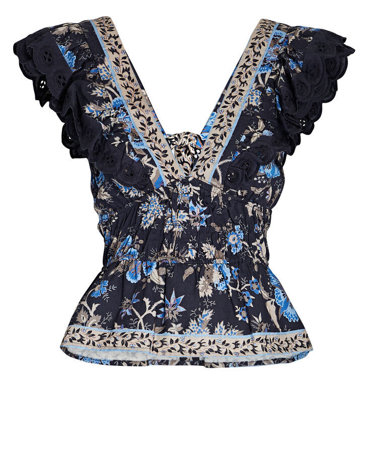 Tess Ruffled Printed Poplin Top | INTERMIX