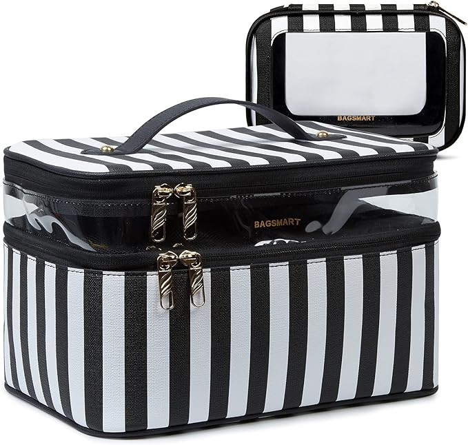 Large Makeup Bag,BAGSMART Roomy Cosmetic Case Plus a TSA Approved transparent Clear Toiletry Bag,... | Amazon (US)