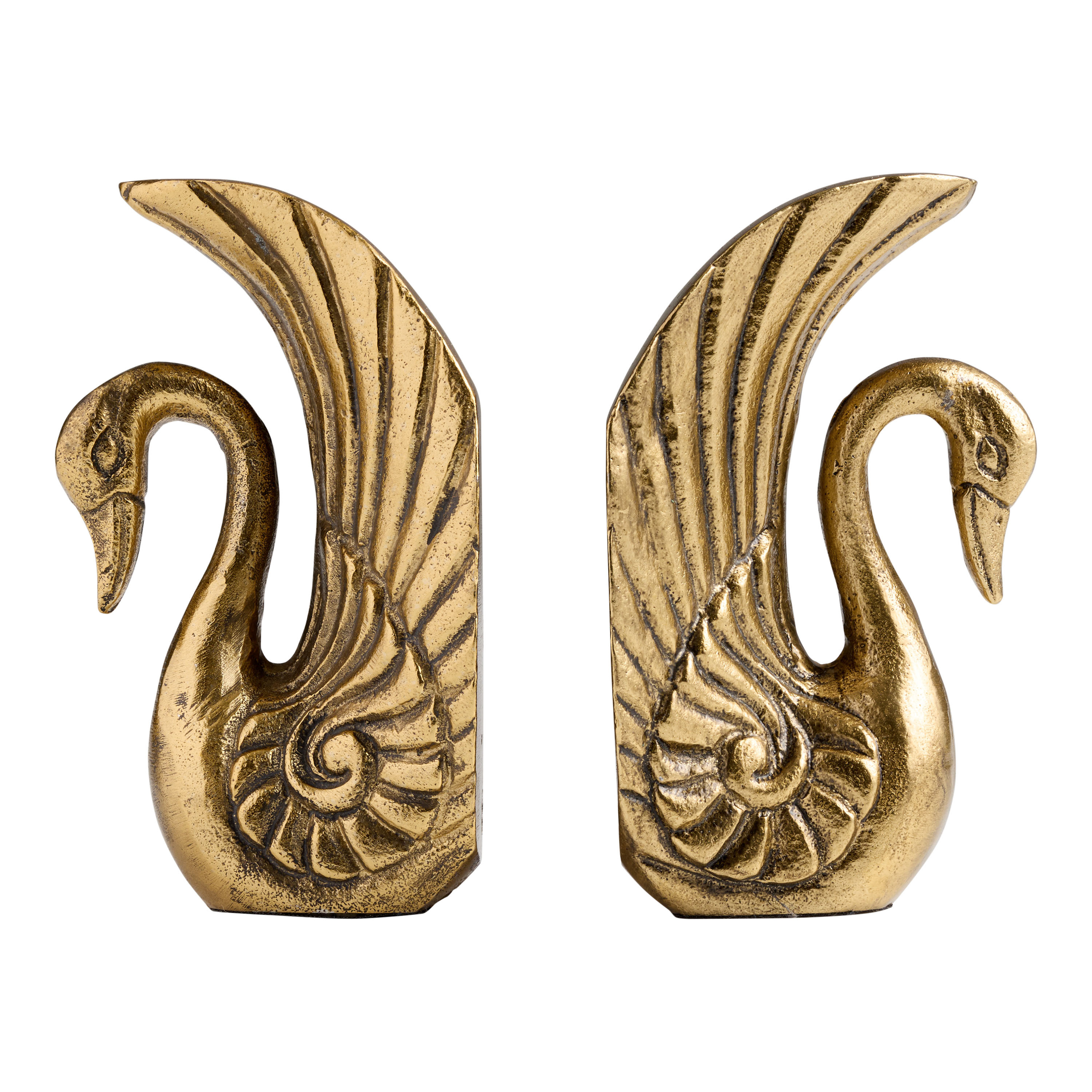 Antique Gold Metal Swan Bookends | World Market