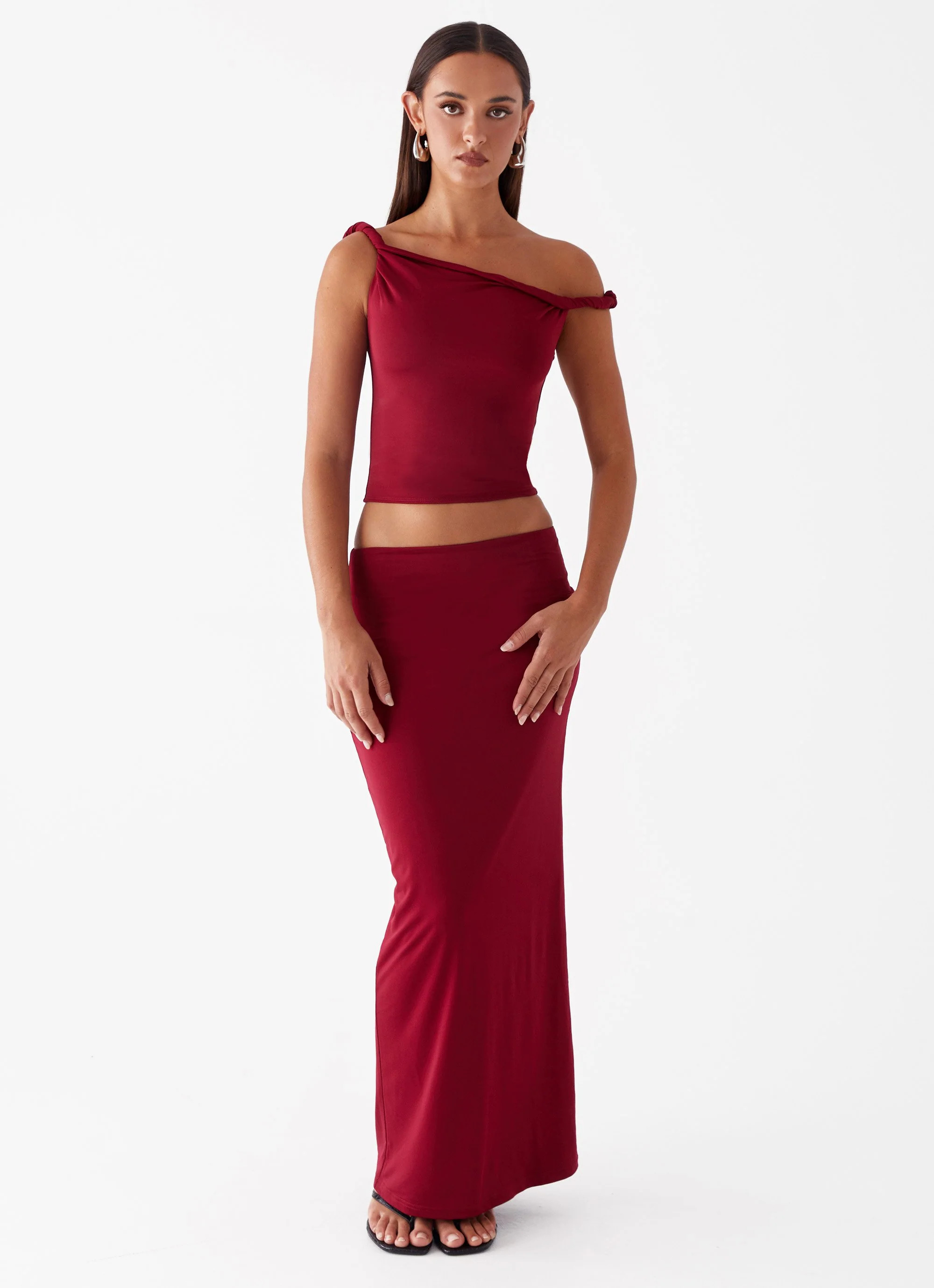 Solace Soul Maxi Skirt - Maroon | Peppermayo (Global)