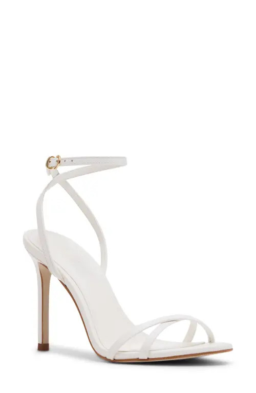 Steve Madden Ankle Strap Stiletto Sandal in White Leather at Nordstrom, Size 8 | Nordstrom