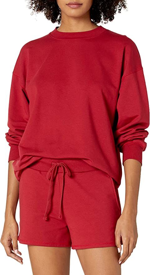 Amazon.com: The Drop Women's Margot Loose Long Sleeve Crewneck Drop Shoulder Sweatshirt, Rio Red,... | Amazon (US)