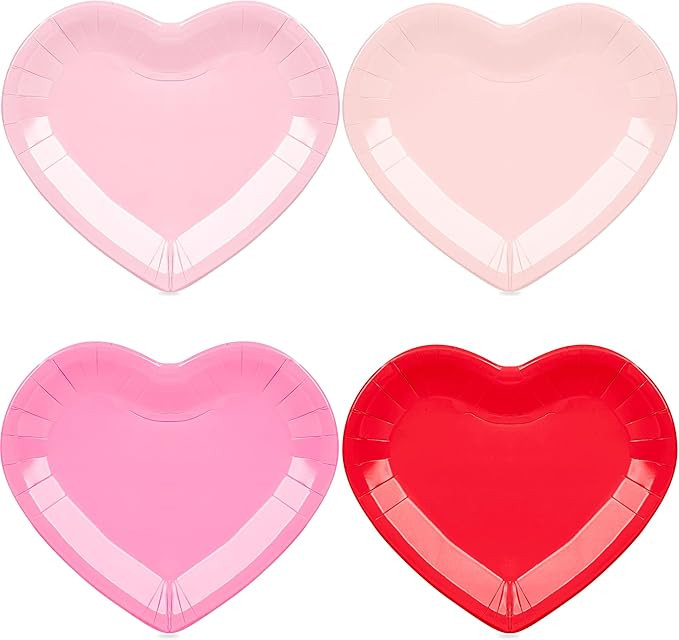 Purhapfre 60Pcs Valentine's Day Paper Plates Heart Shaped Disposable Party Plates Gradient Pink L... | Amazon (US)