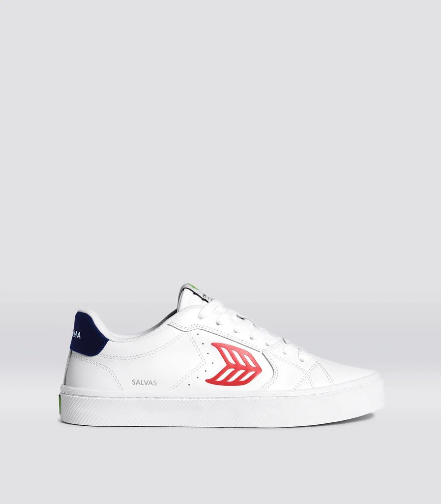 SALVAS White Leather Red Logo Navy Sneaker Women | Cariuma